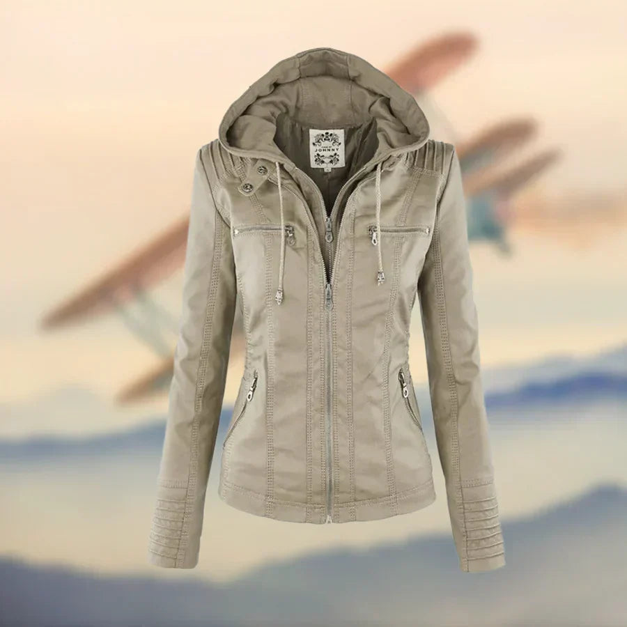 Joanne | Hooded Faux Leather Jacket
