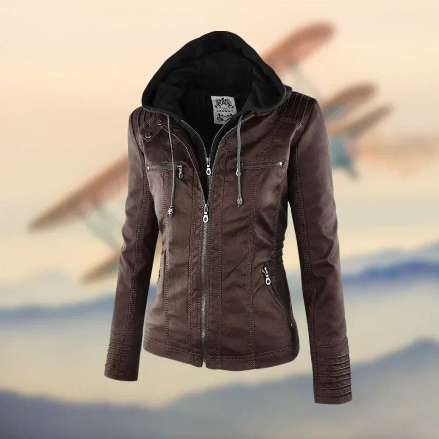 Joanne | Hooded Faux Leather Jacket
