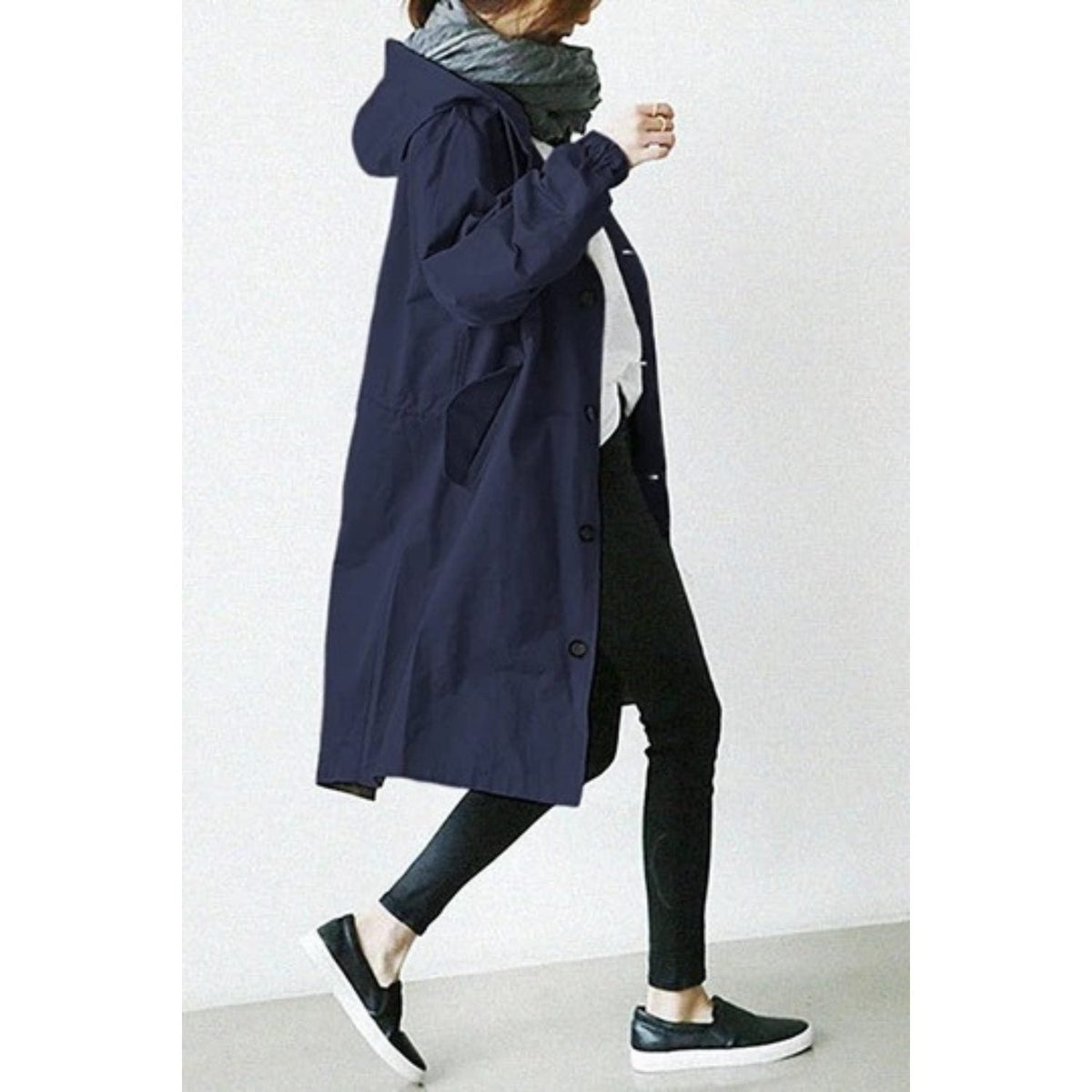 Women's Hooded Trench Coat – Longline with Pockets