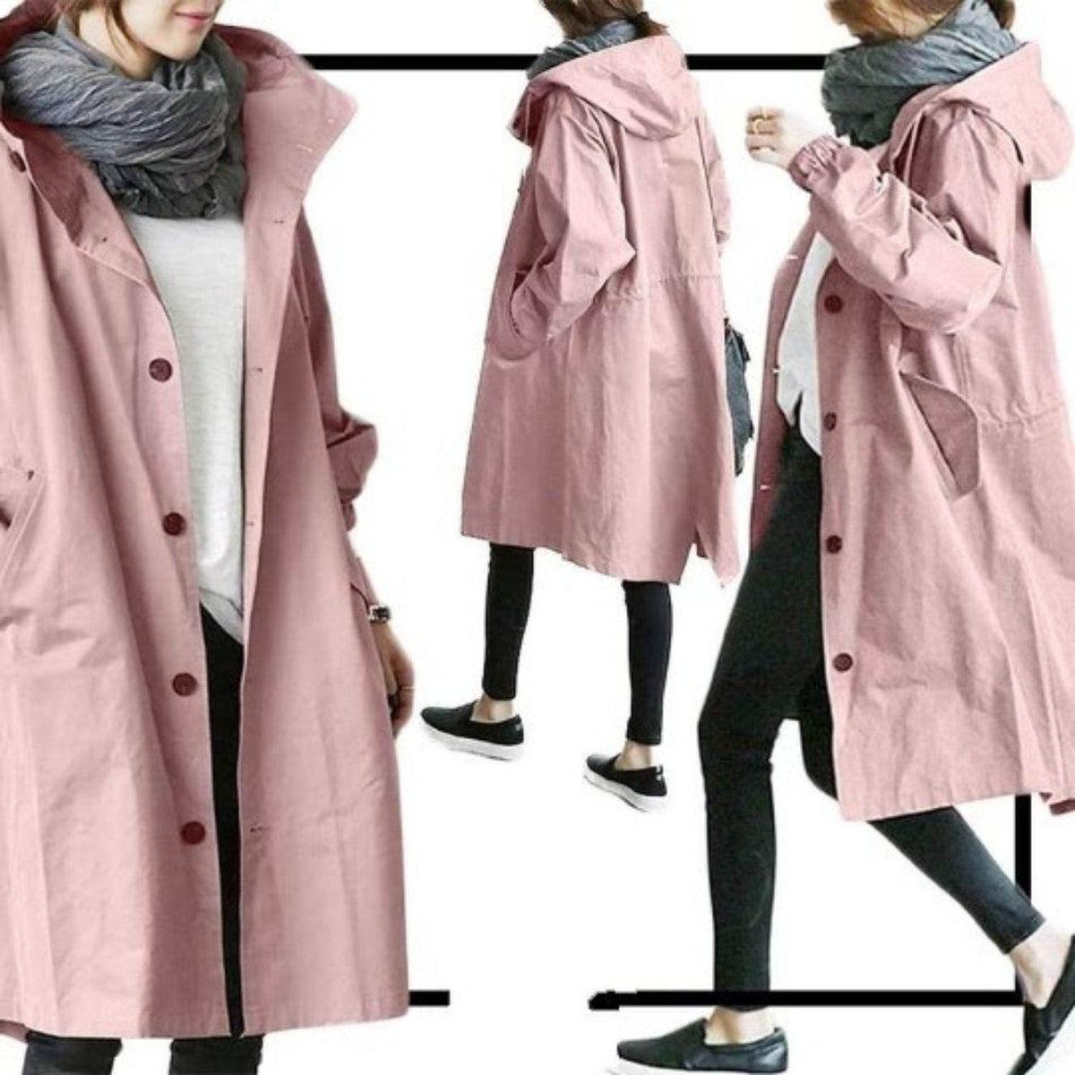 Women's Hooded Trench Coat – Longline with Pockets