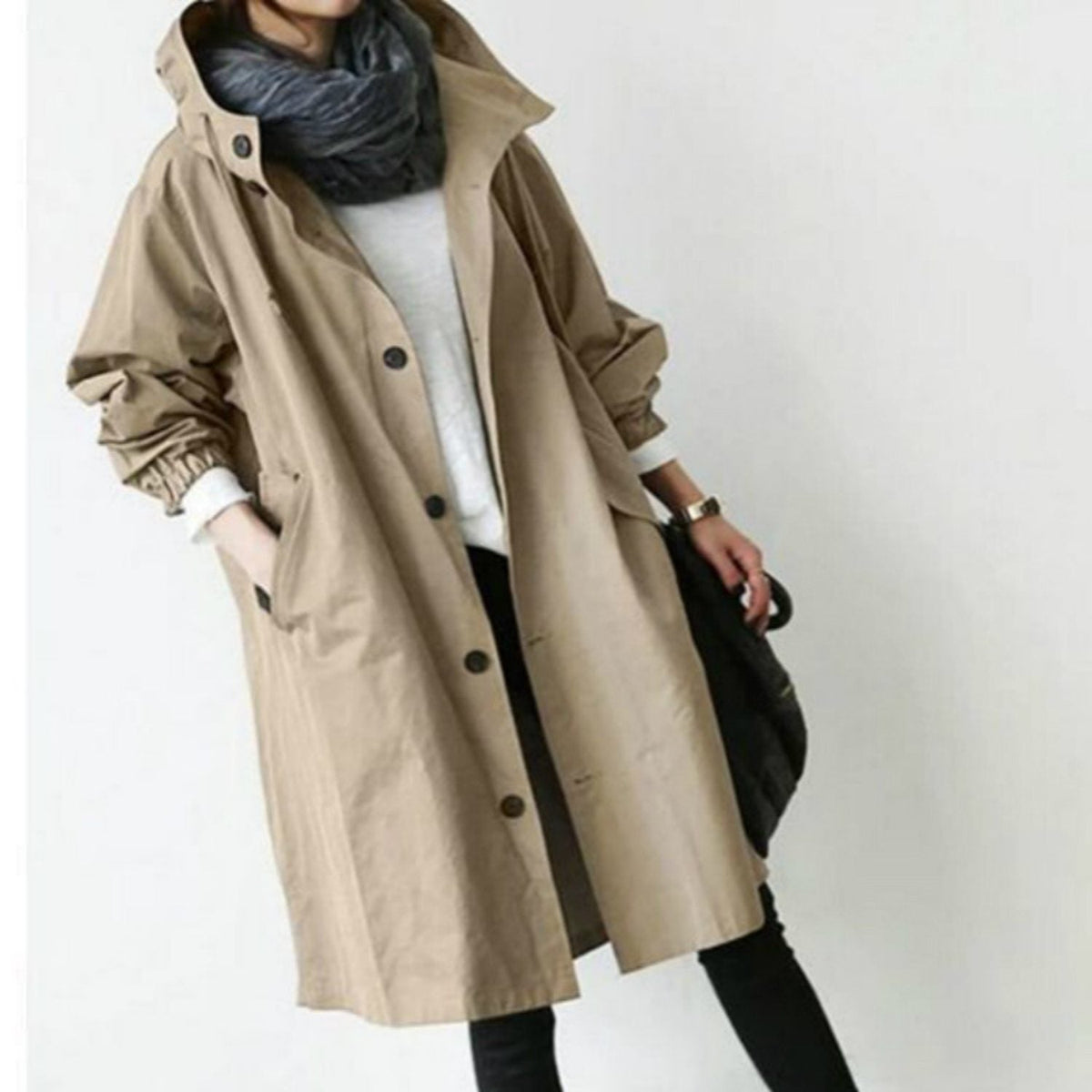 Women's Hooded Trench Coat – Longline with Pockets