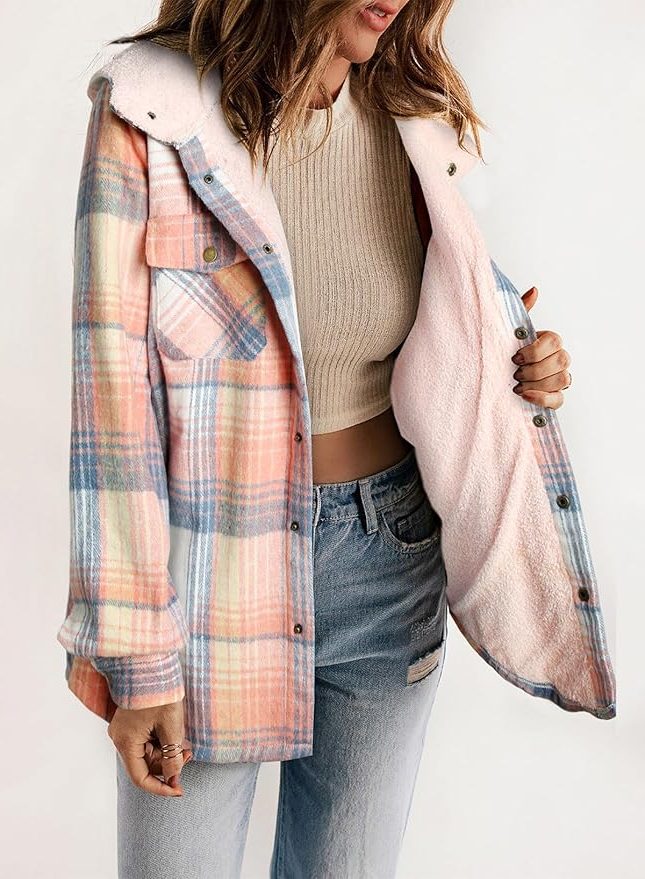Women's Plaid Flannel Jacket with Sherpa Collar - Mireille