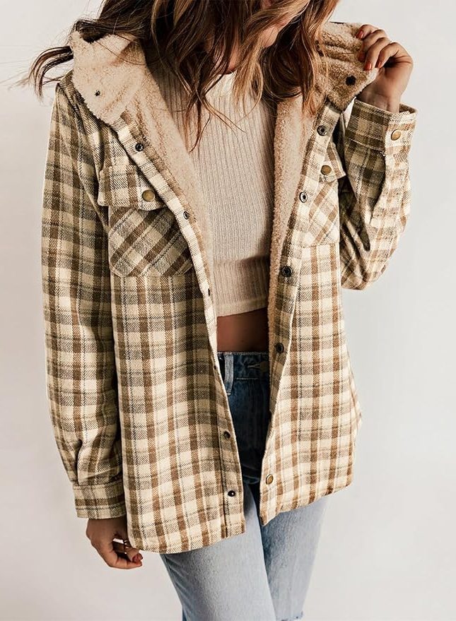 Women's Plaid Flannel Jacket with Sherpa Collar - Mireille