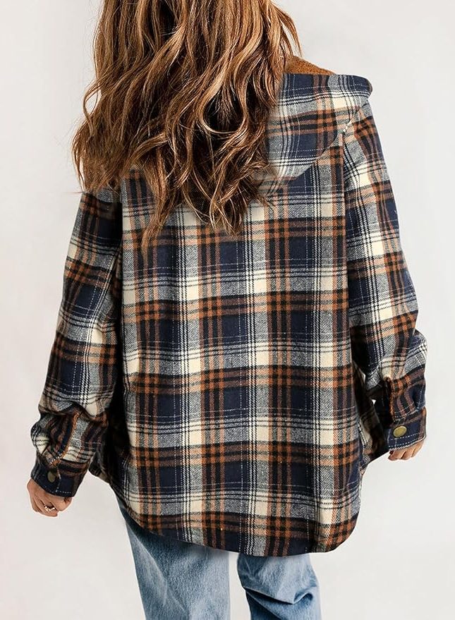 Women's Plaid Flannel Jacket with Sherpa Collar - Mireille