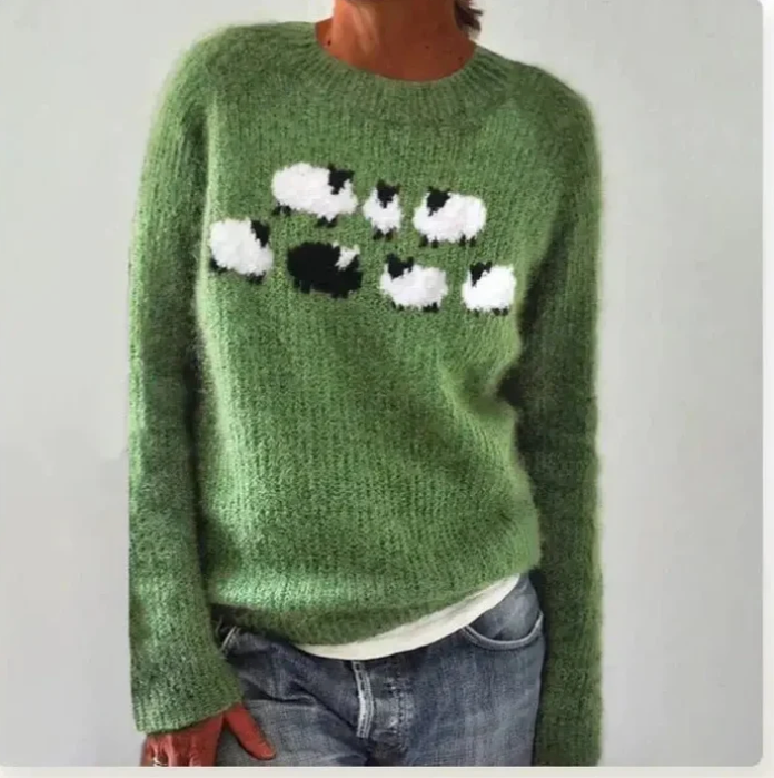 Women's green novelty sheep knit jumper