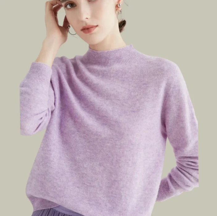 Women's mock-neck merino wool knit sweater in lavender