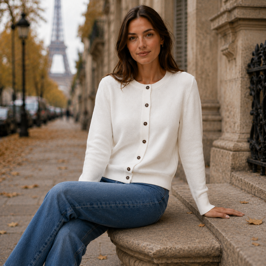 Women's Cropped Button-Front Cardigan, Round Neck - Thea