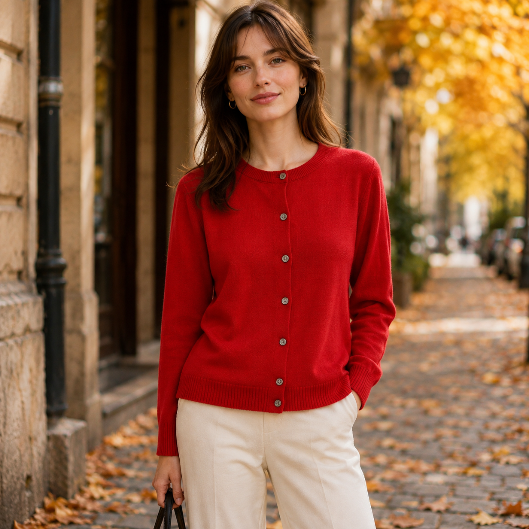 Women's Cropped Button-Front Cardigan, Round Neck - Thea