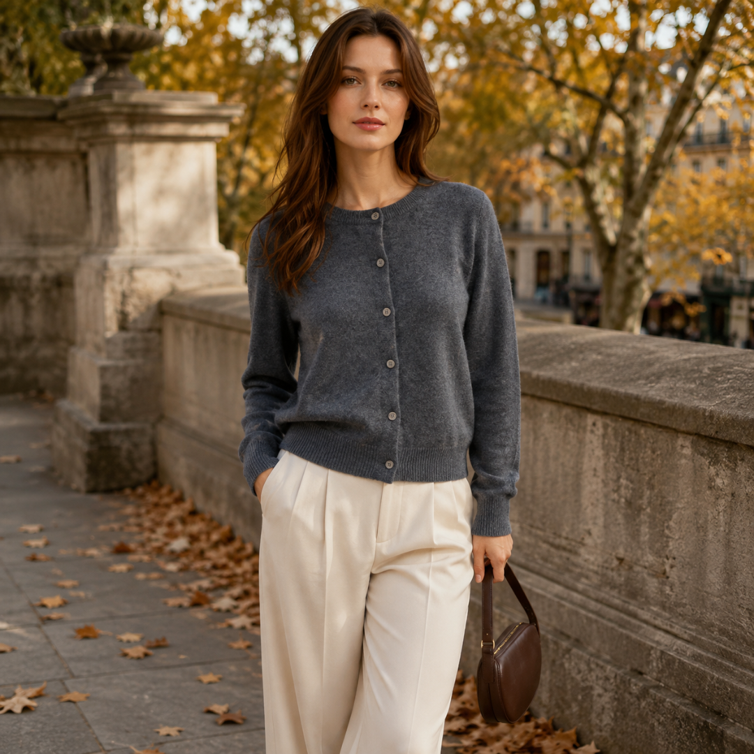 Women's Cropped Button-Front Cardigan, Round Neck - Thea