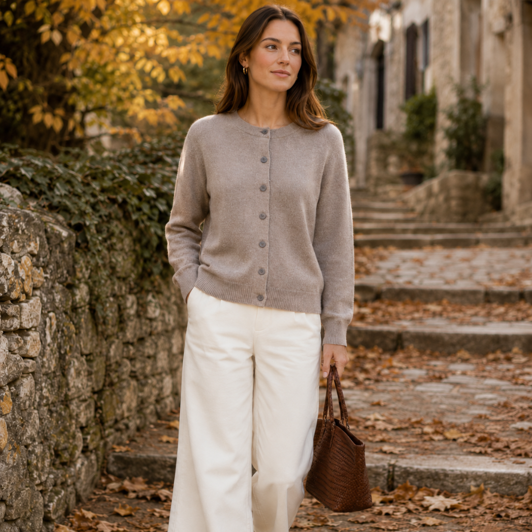 Women's Cropped Button-Front Cardigan, Round Neck - Thea