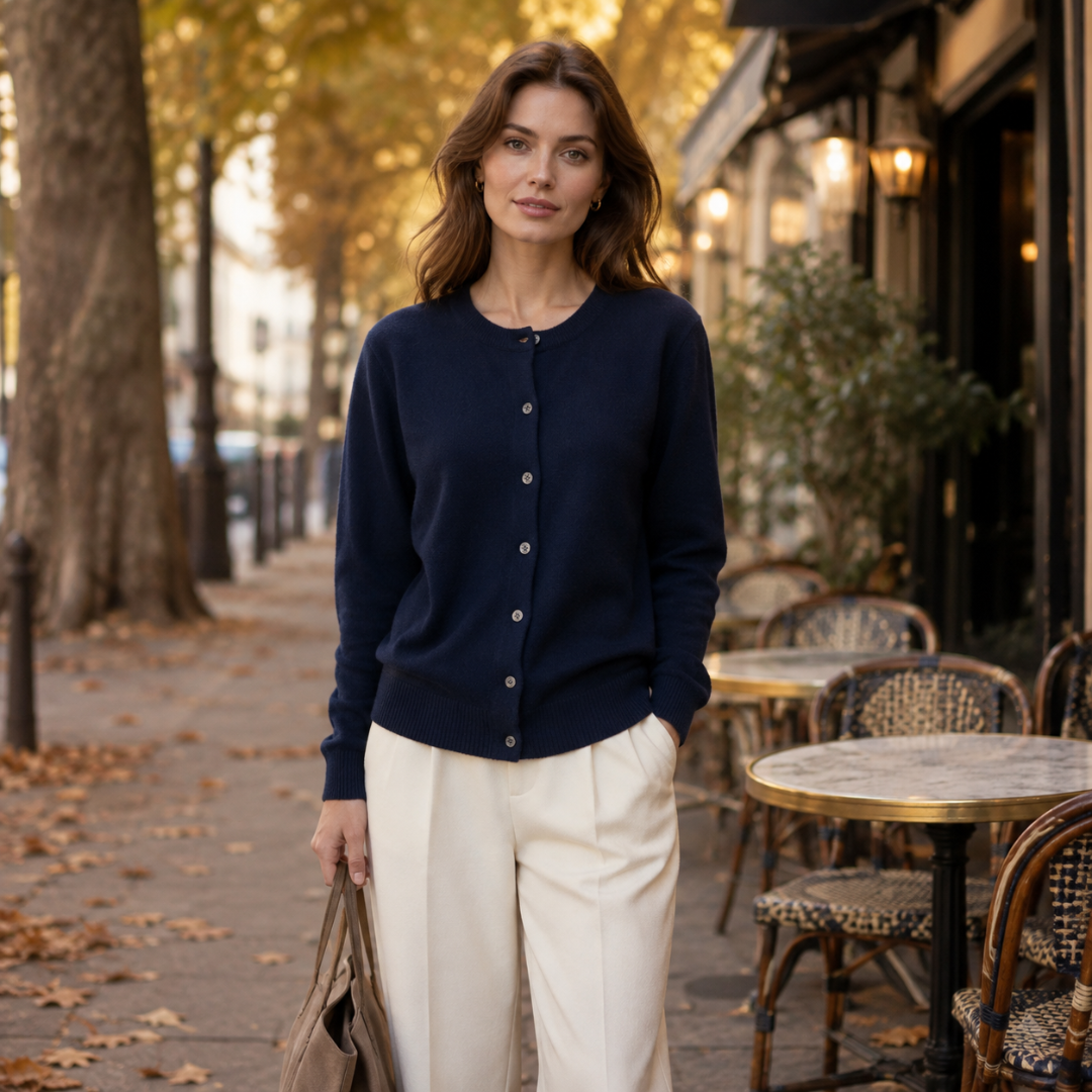 Women's Cropped Button-Front Cardigan, Round Neck - Thea