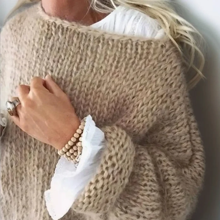 Women's oversized mohair blend knit sweater in khaki