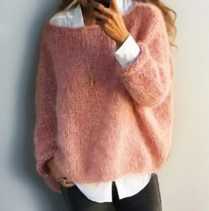 Women's oversized mohair blend knit sweater in light pink