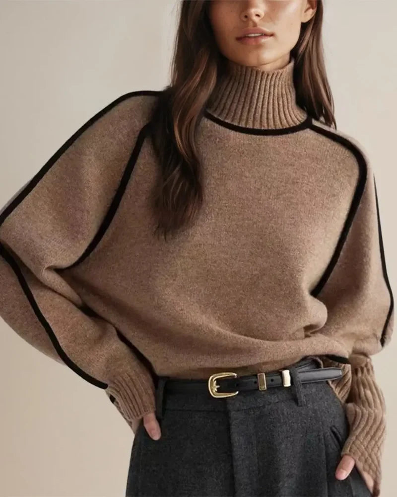Women's relaxed fit long sleeve turtleneck sweater in brown