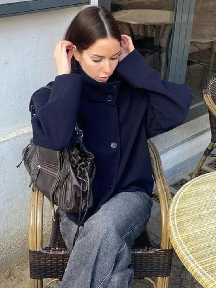 Women's Wool Jacket – Button Front Stand Collar