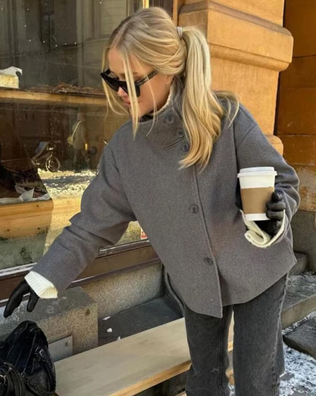 Women's Wool Jacket – Button Front Stand Collar
