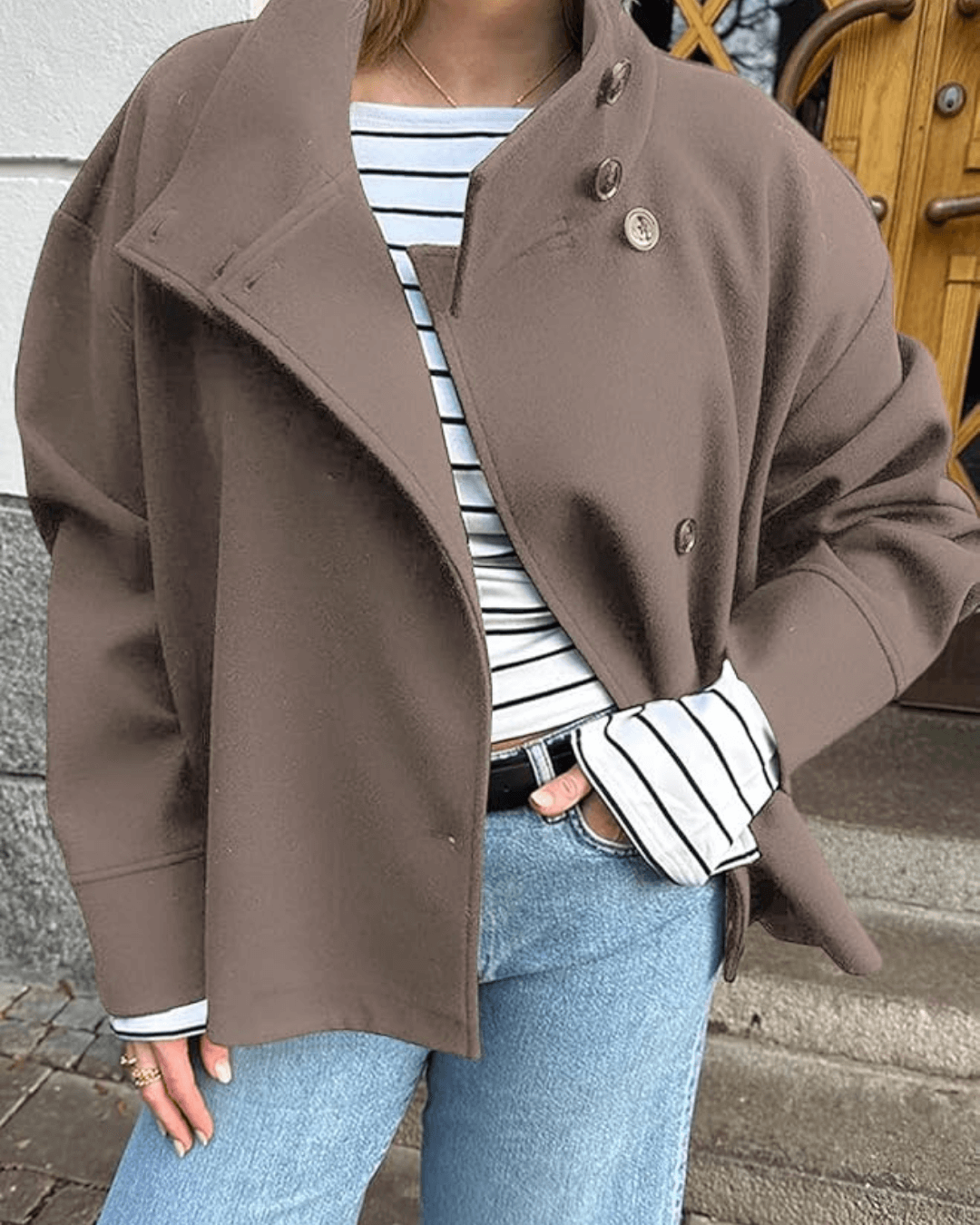 Women's Wool Jacket – Button Front Stand Collar