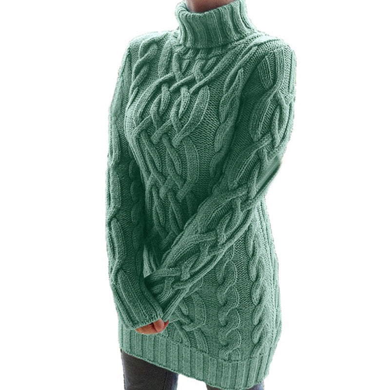 Women's Cable Knit Turtleneck Mini Sweater Dress - Virella