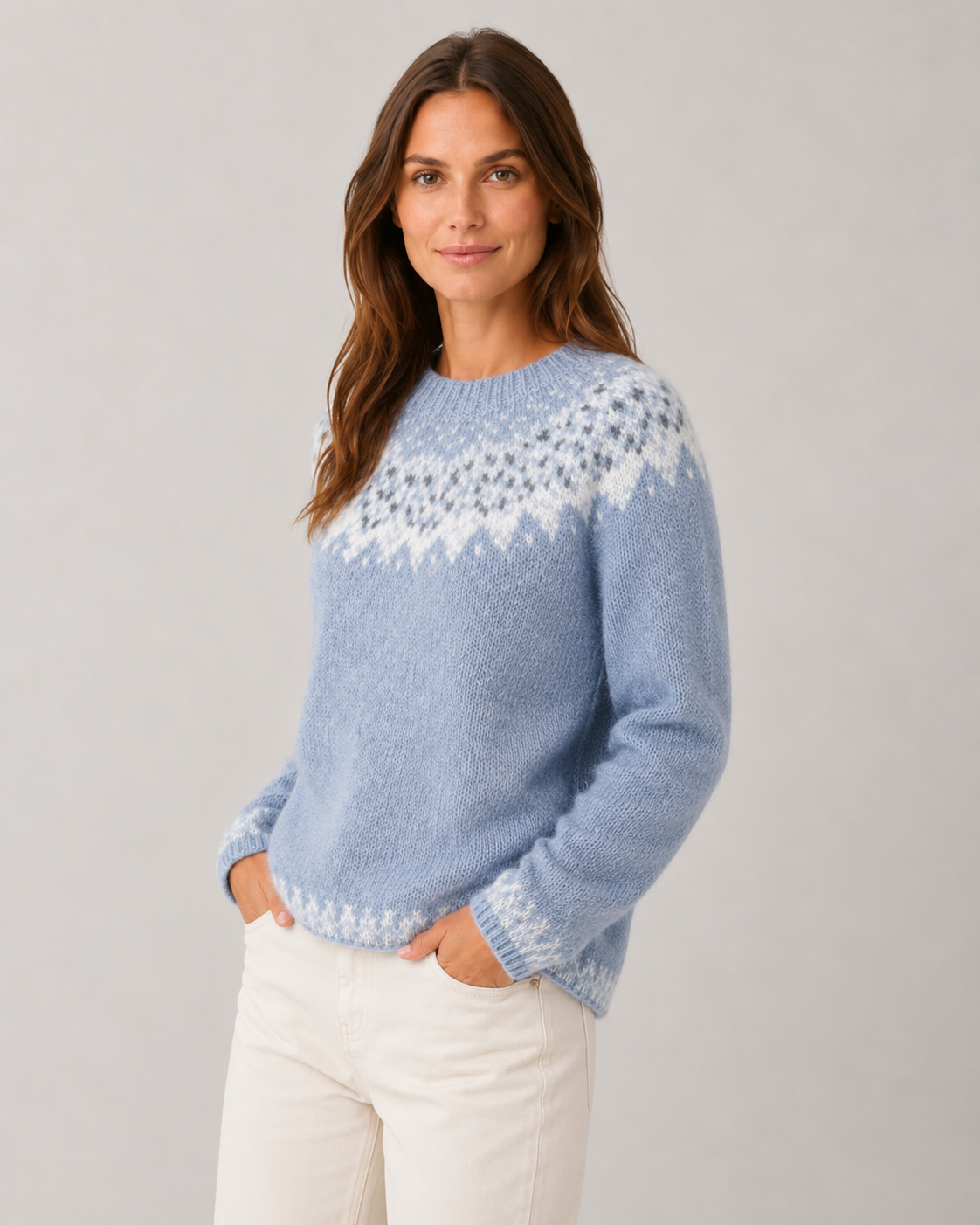 Women's Fair Isle Sweater, Snowflake Yoke and Raglan Sleeves