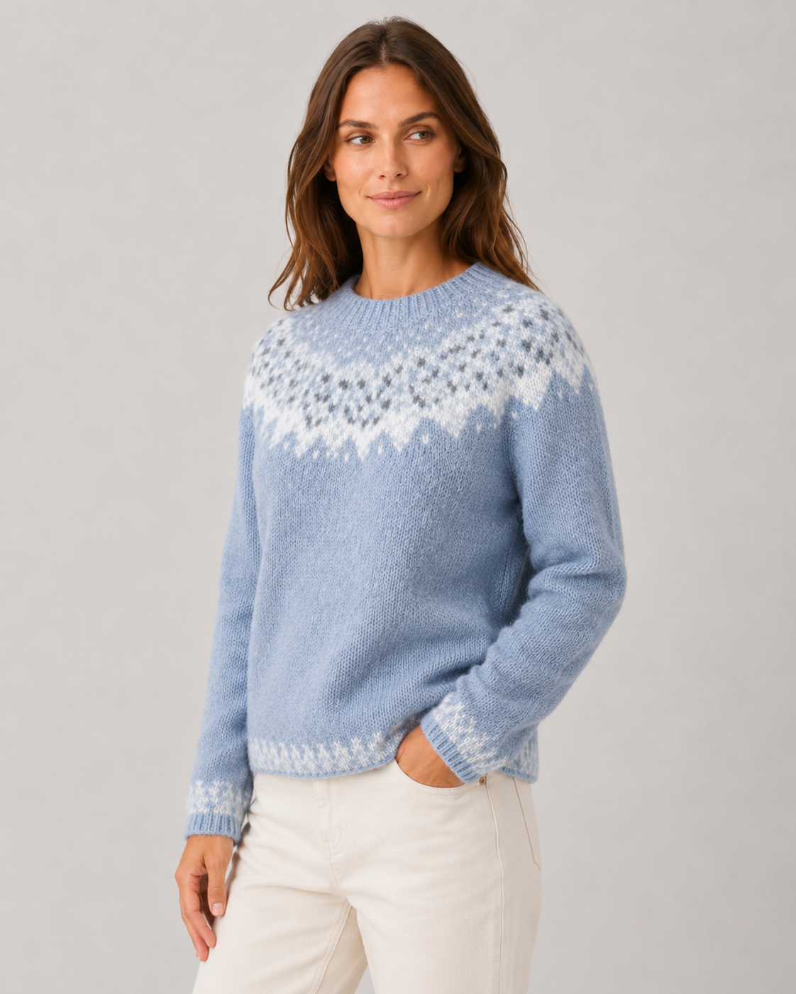 Women's Fair Isle Sweater, Snowflake Yoke and Raglan Sleeves