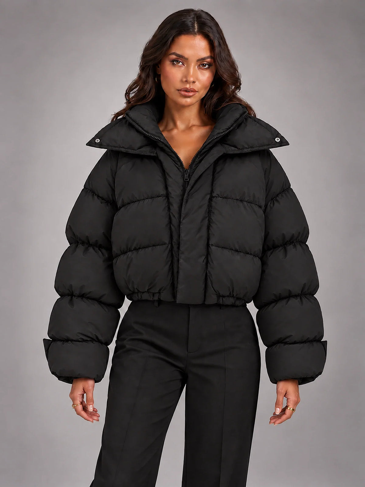 Women's Hooded Puffer Coat – Oversized Drawstring Padded