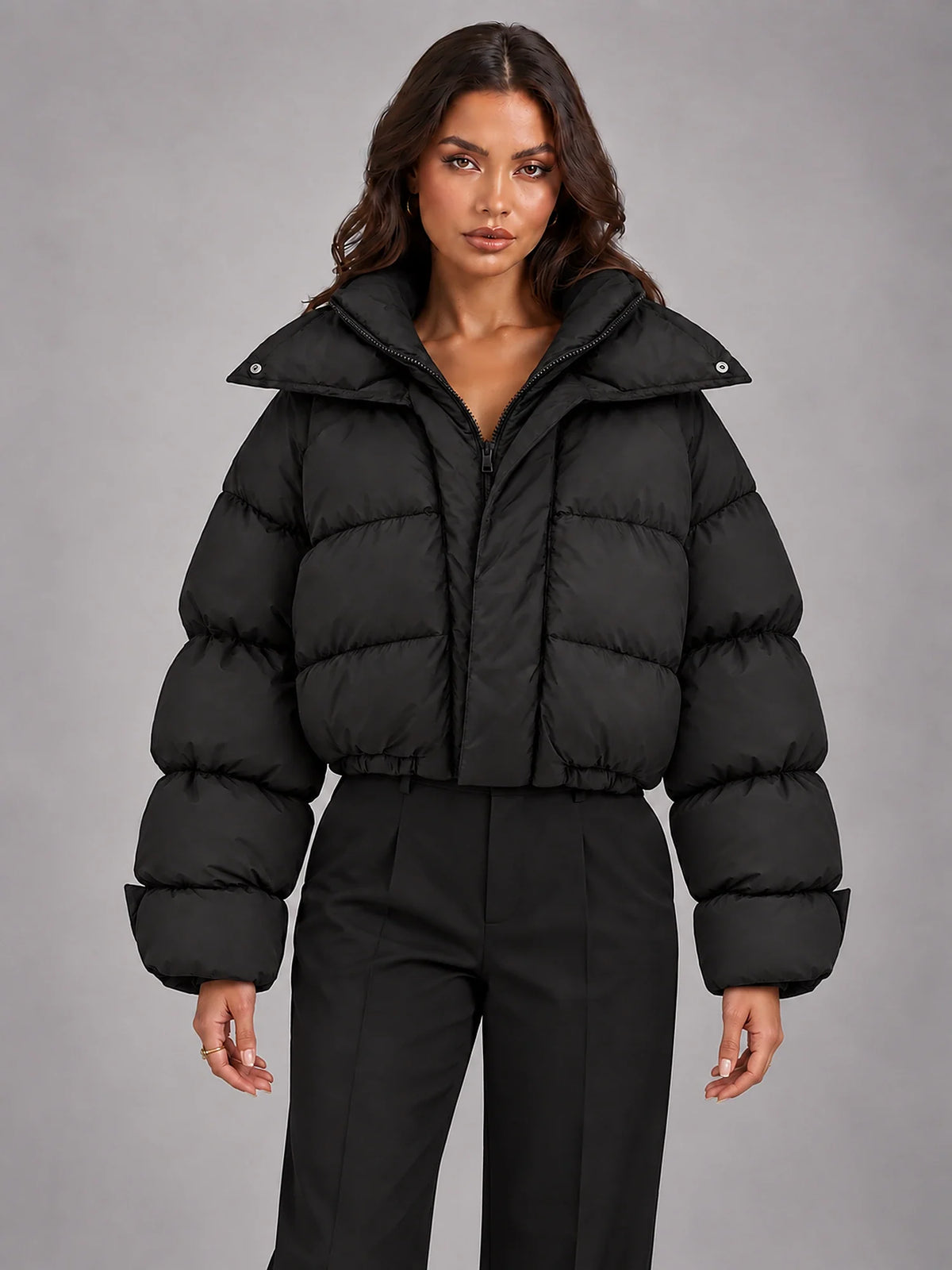 Women's Hooded Puffer Coat – Oversized Drawstring Padded