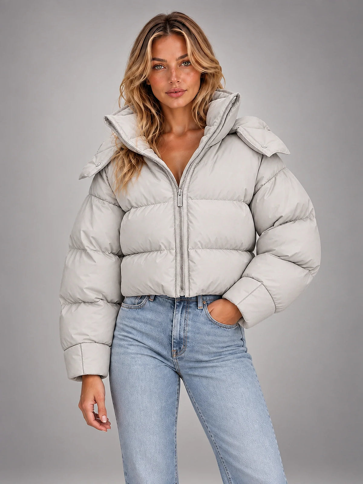 Women's Hooded Puffer Coat – Oversized Drawstring Padded