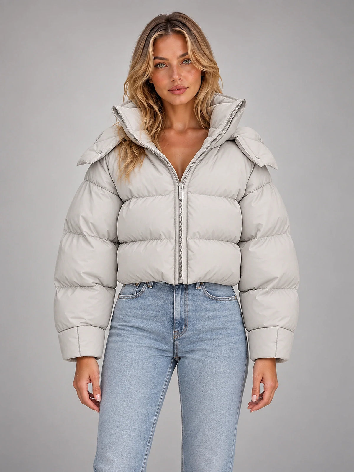 Women's Hooded Puffer Coat – Oversized Drawstring Padded