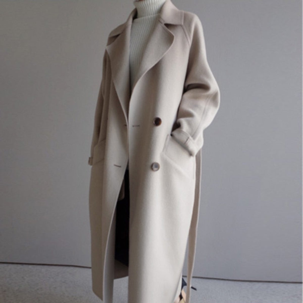 Women's Longline Double-Breasted Wool Trench Coat