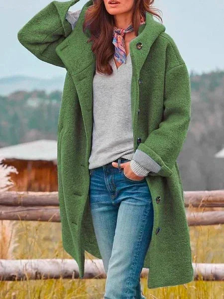 Women's Longline Wool Coat – Button-Front Winter Coat