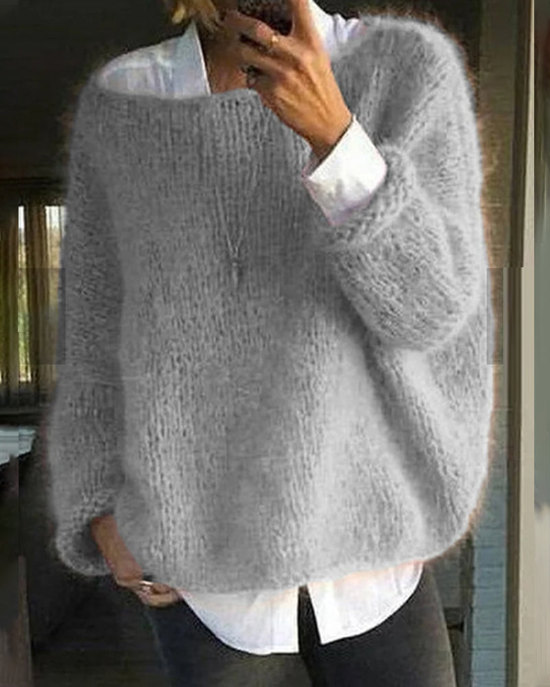Women's Oversized Sweater, Fuzzy Brushed Knit for Fall Layering