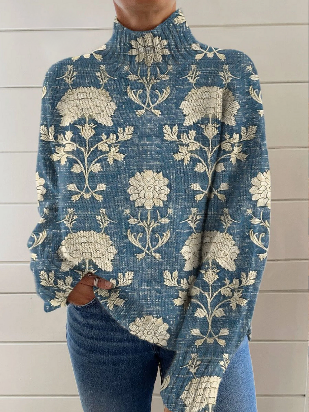 Aubrie | Vintage Floral Crochet Turtleneck Sweater