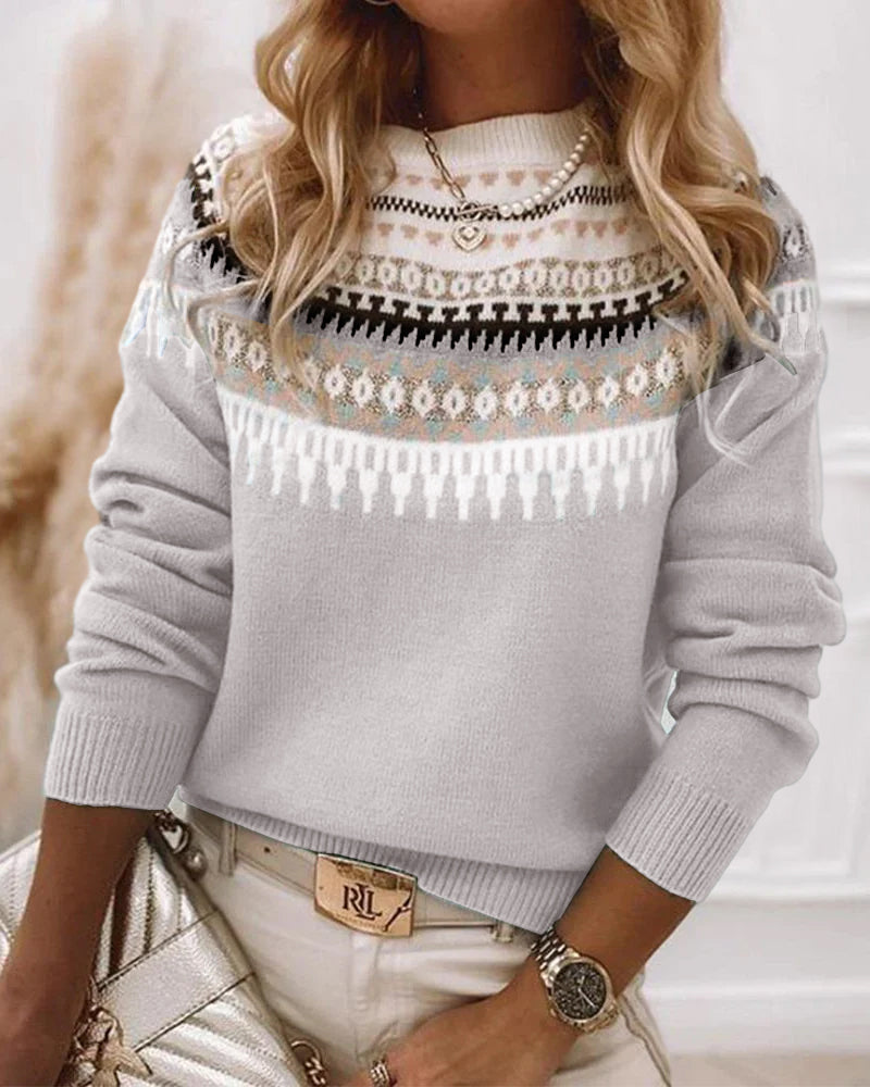 Women's Fair Isle Sweater, Patterned Crewneck Knit for Winter - Avery