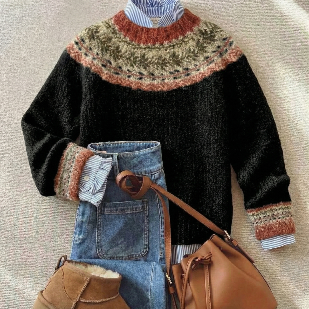 Women's Fair Isle Sweater, Relaxed Nordic Knit for Fall and Winter - Eleanor