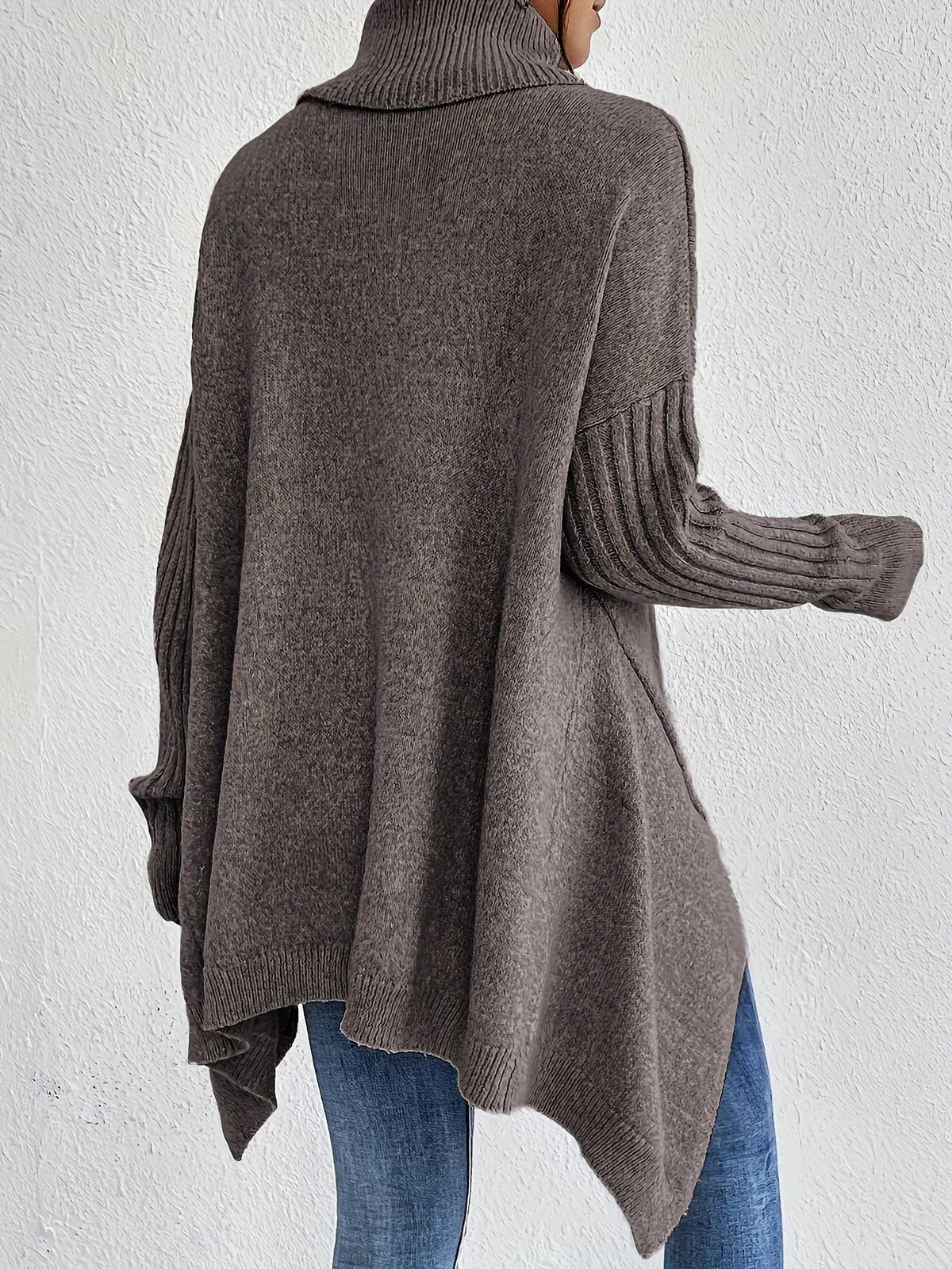 Women's High Neck Sweater, Relaxed Fit and Asymmetric Hem - Audrey