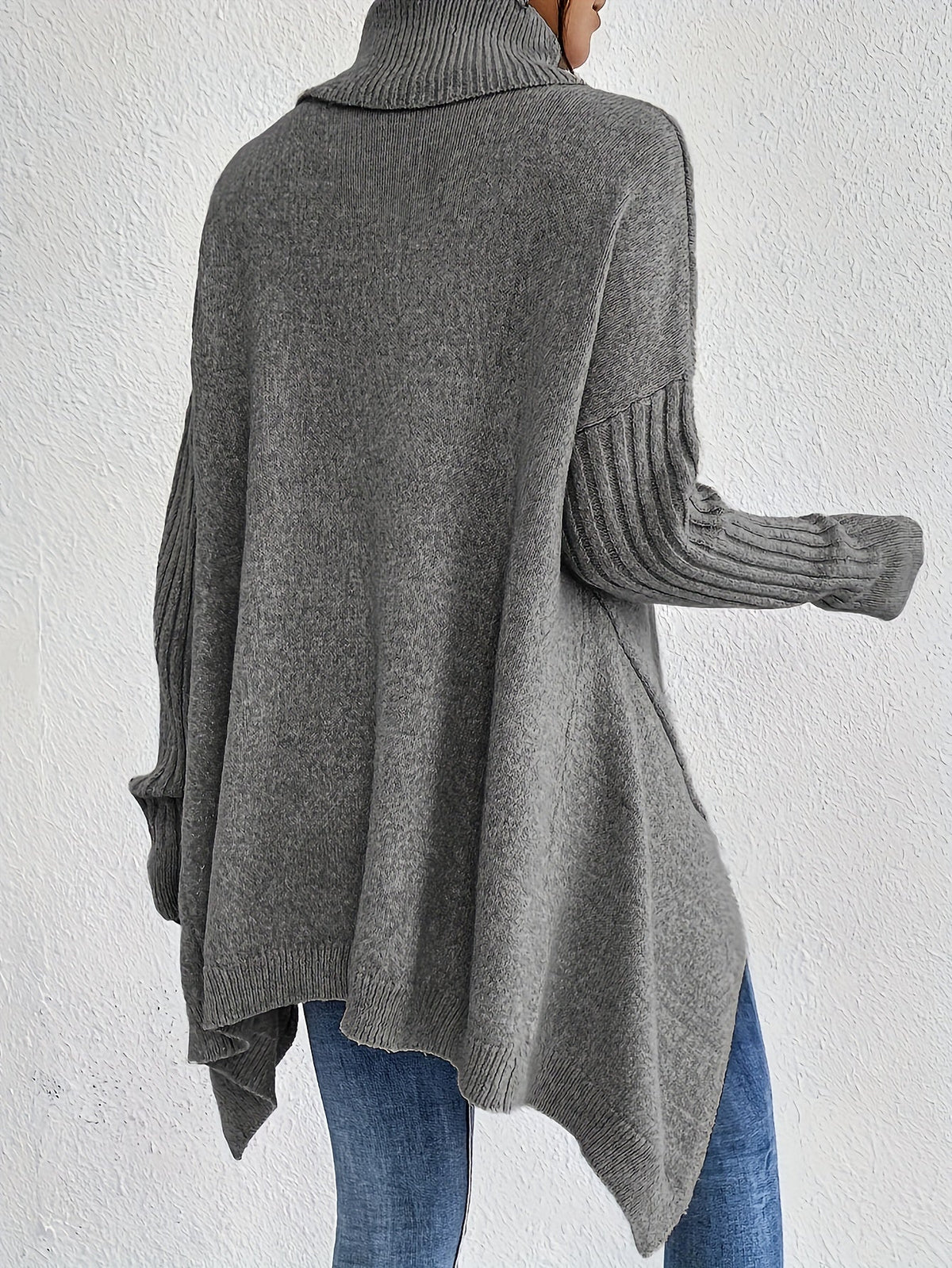 Women's High Neck Sweater, Relaxed Fit and Asymmetric Hem - Audrey
