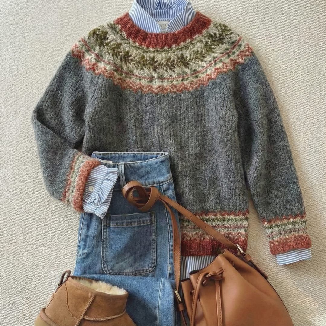 Women's Fair Isle Sweater, Relaxed Nordic Knit for Fall and Winter - Eleanor
