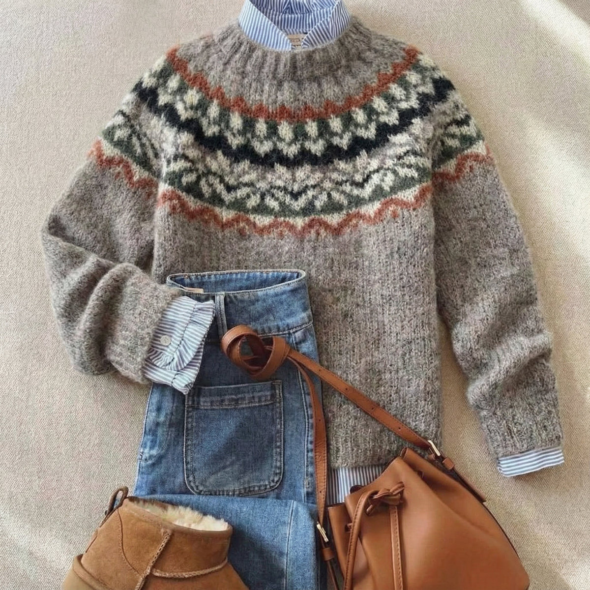 Women's Fair Isle Sweater, Relaxed Nordic Knit for Fall and Winter - Eleanor