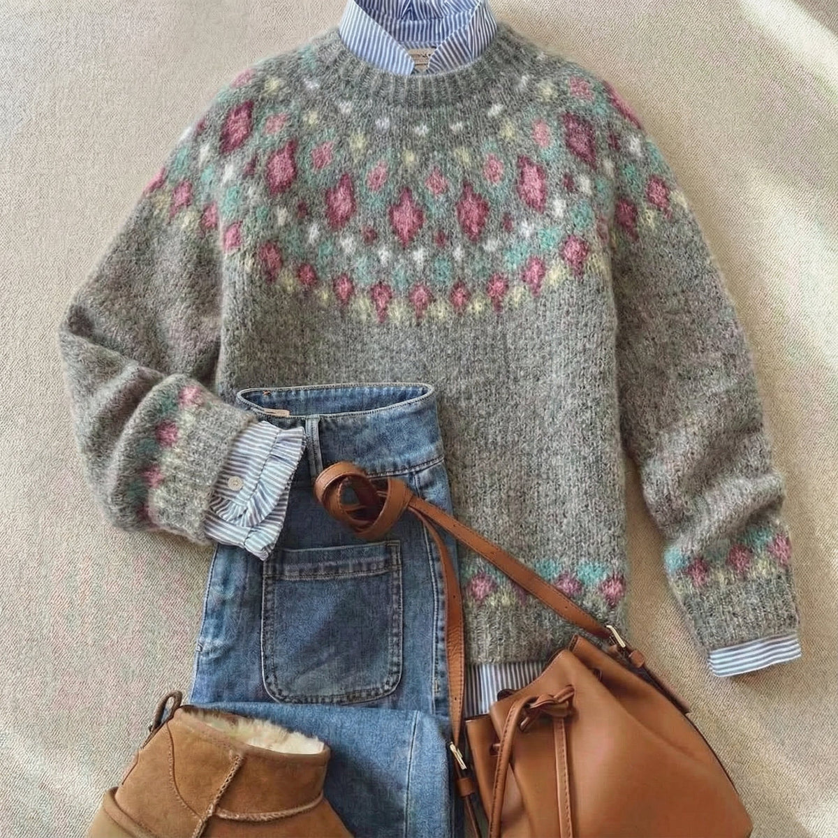 Women's Fair Isle Sweater, Relaxed Nordic Knit for Fall and Winter - Eleanor