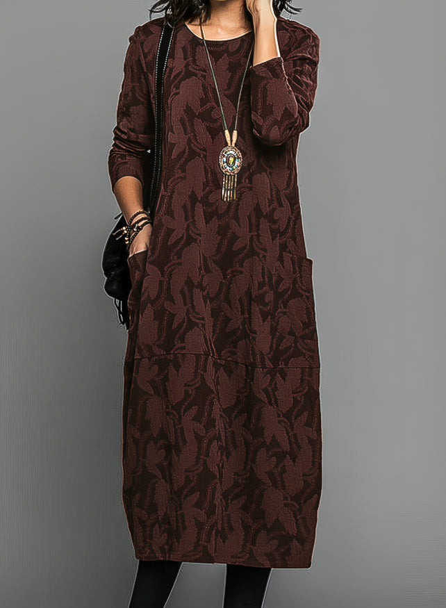 Women's Leaf Print Midi Dress with Pockets - Cressida Marlowe