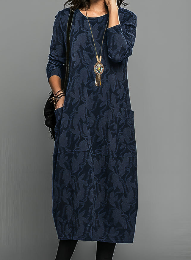 Women's Leaf Print Midi Dress with Pockets - Cressida Marlowe