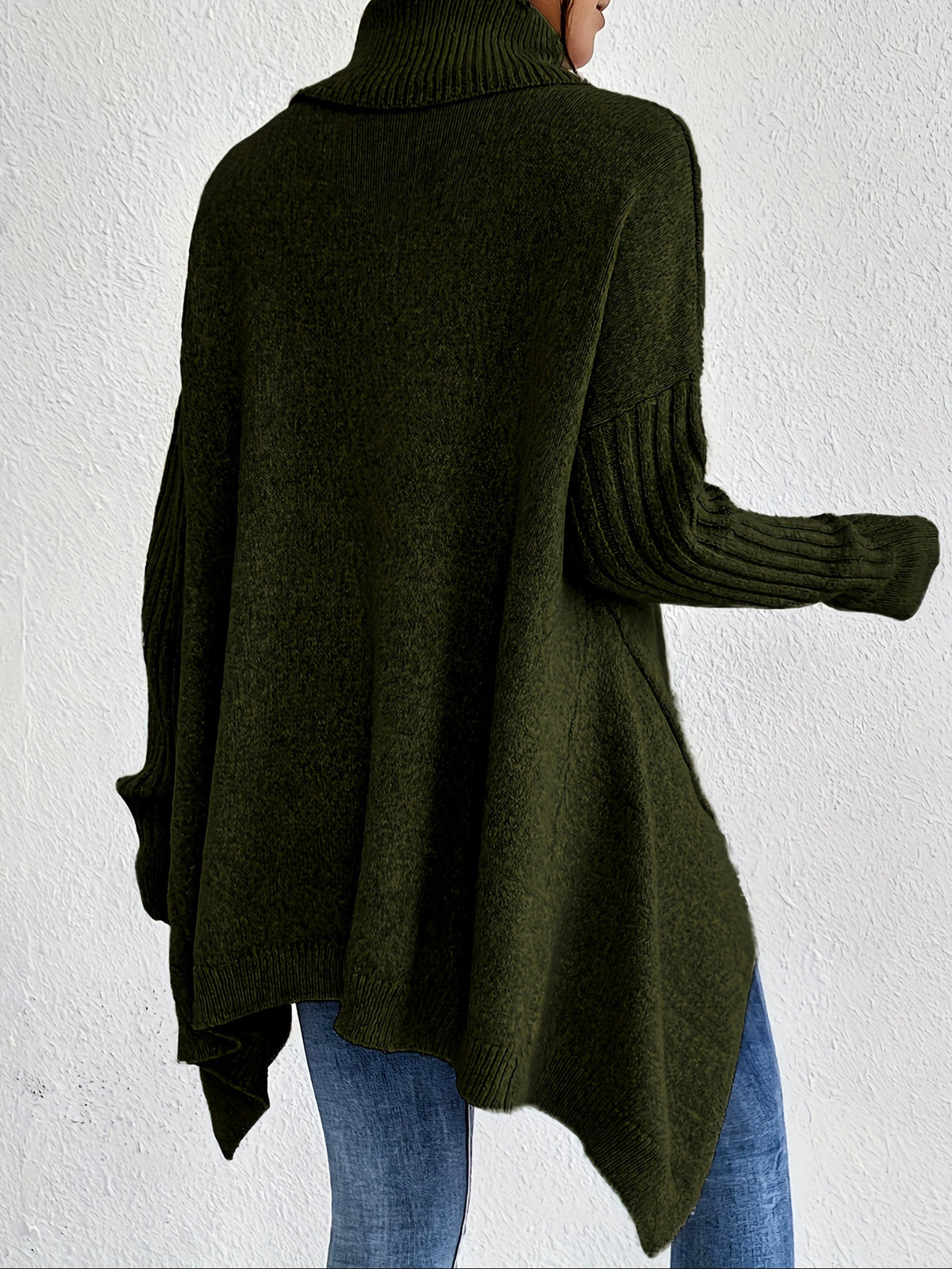 Women's High Neck Sweater, Relaxed Fit and Asymmetric Hem - Audrey