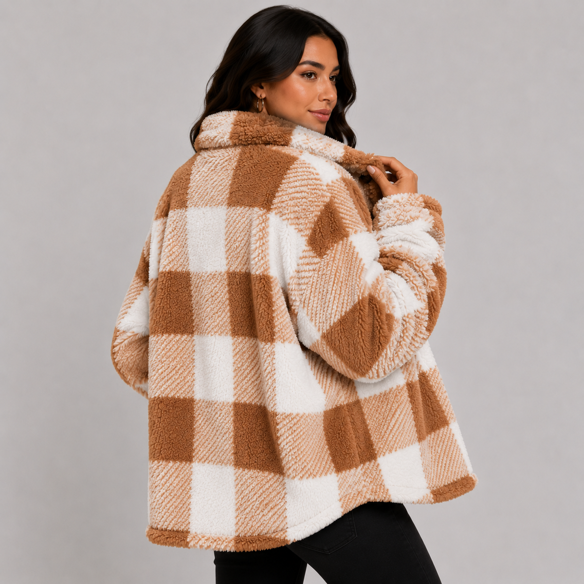 Women's Plaid Plush Jacket, Button Front - Montviro