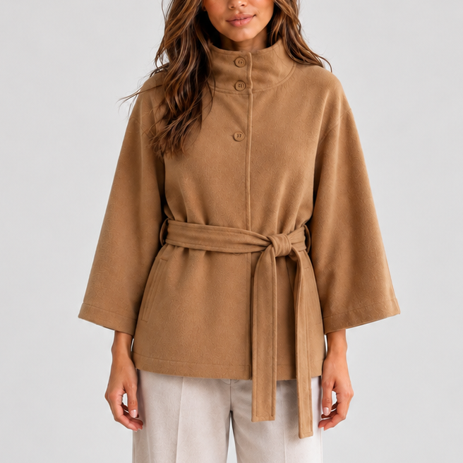 Women's Belted Cape Jacket – Stand Collar