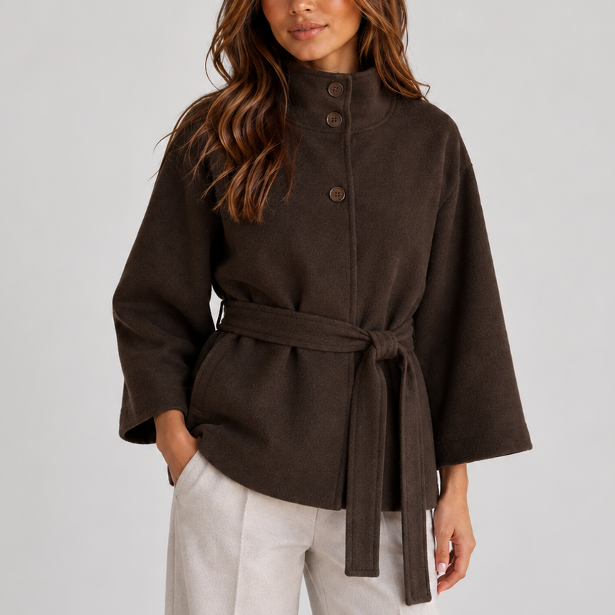 Women's Belted Cape Jacket – Stand Collar