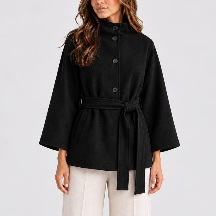 Women's Belted Cape Jacket – Stand Collar