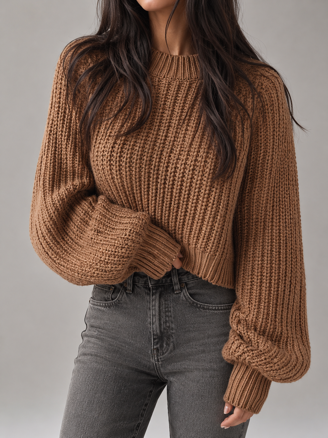 Women's Oversized Sweater, Chunky Knit with Crew Neck