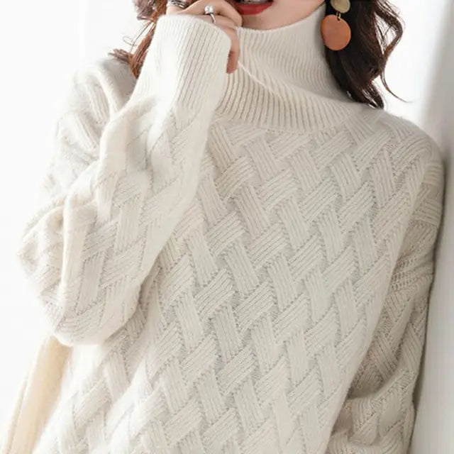 Women's Turtleneck Sweater, Textured Knit for Fall and Winter