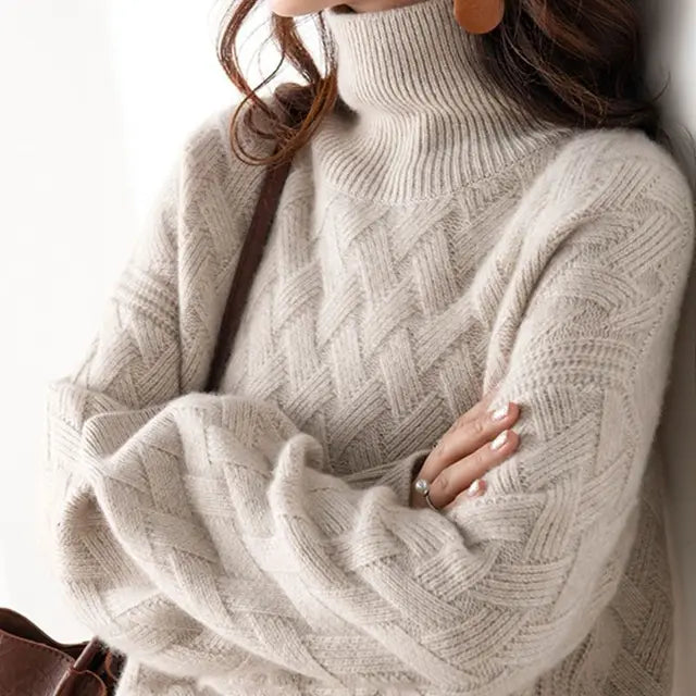 Women's Turtleneck Sweater, Textured Knit for Fall and Winter
