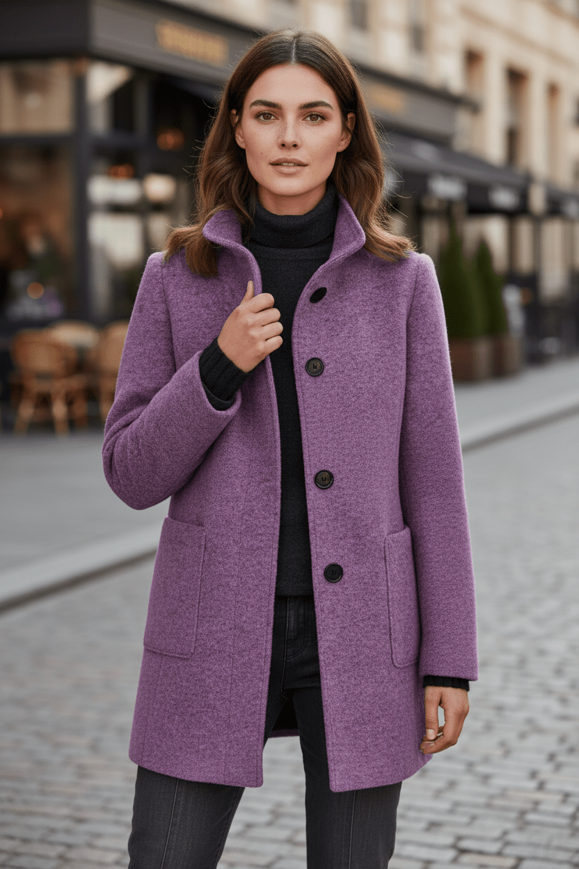 Women's Button-Front Coat, Tailored Fit with Stand Collar